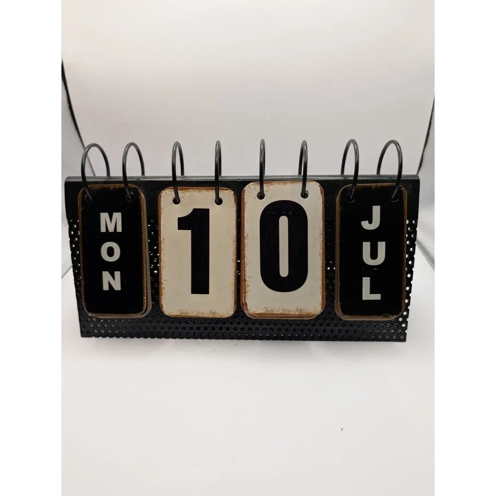 Rustic Calendar Black & White Metal Desktop Perpetual Flip Decor Office Kitchen